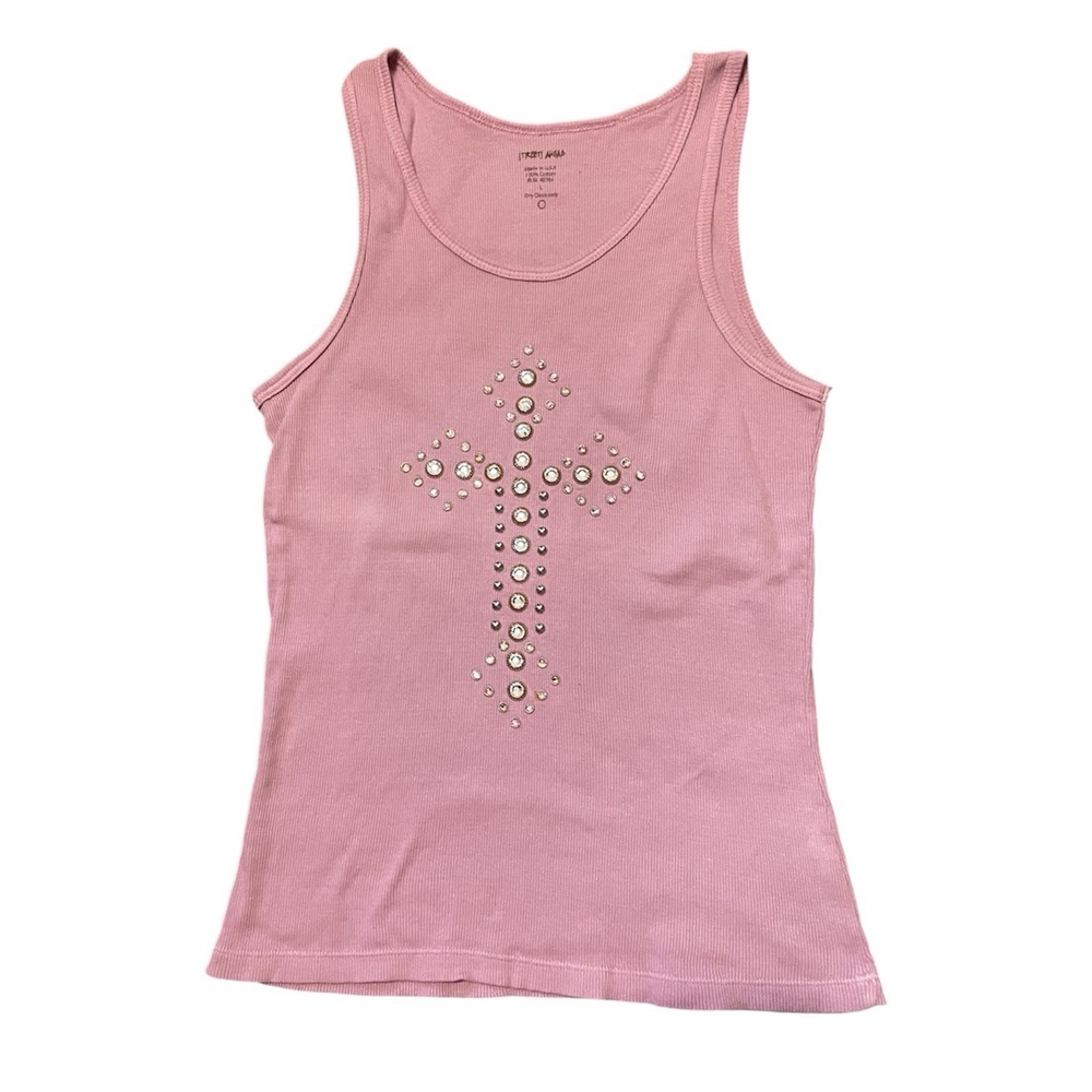 Vintage 2YK Crystal Embellished Ribbed Tank Top Streets Ahead Cross Size L/S